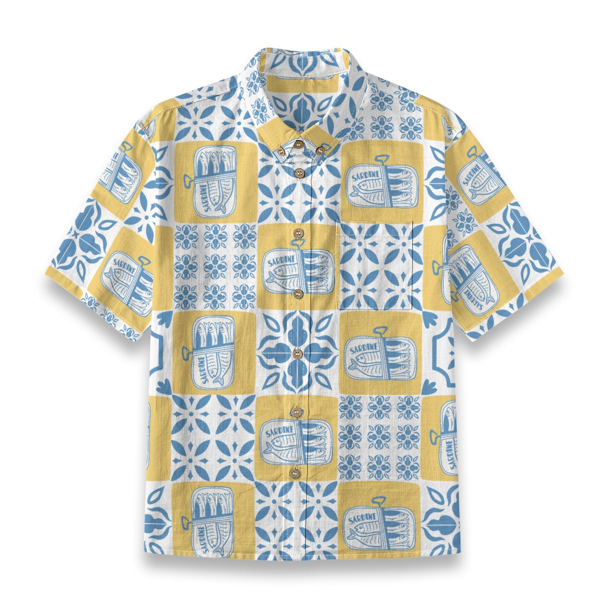 Back view of the Sardine Shirt with Mediterranean tile print