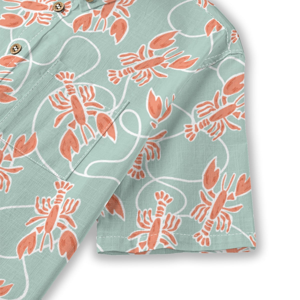 Lobster Fishing Shirt sleeve detail with coral lobsters