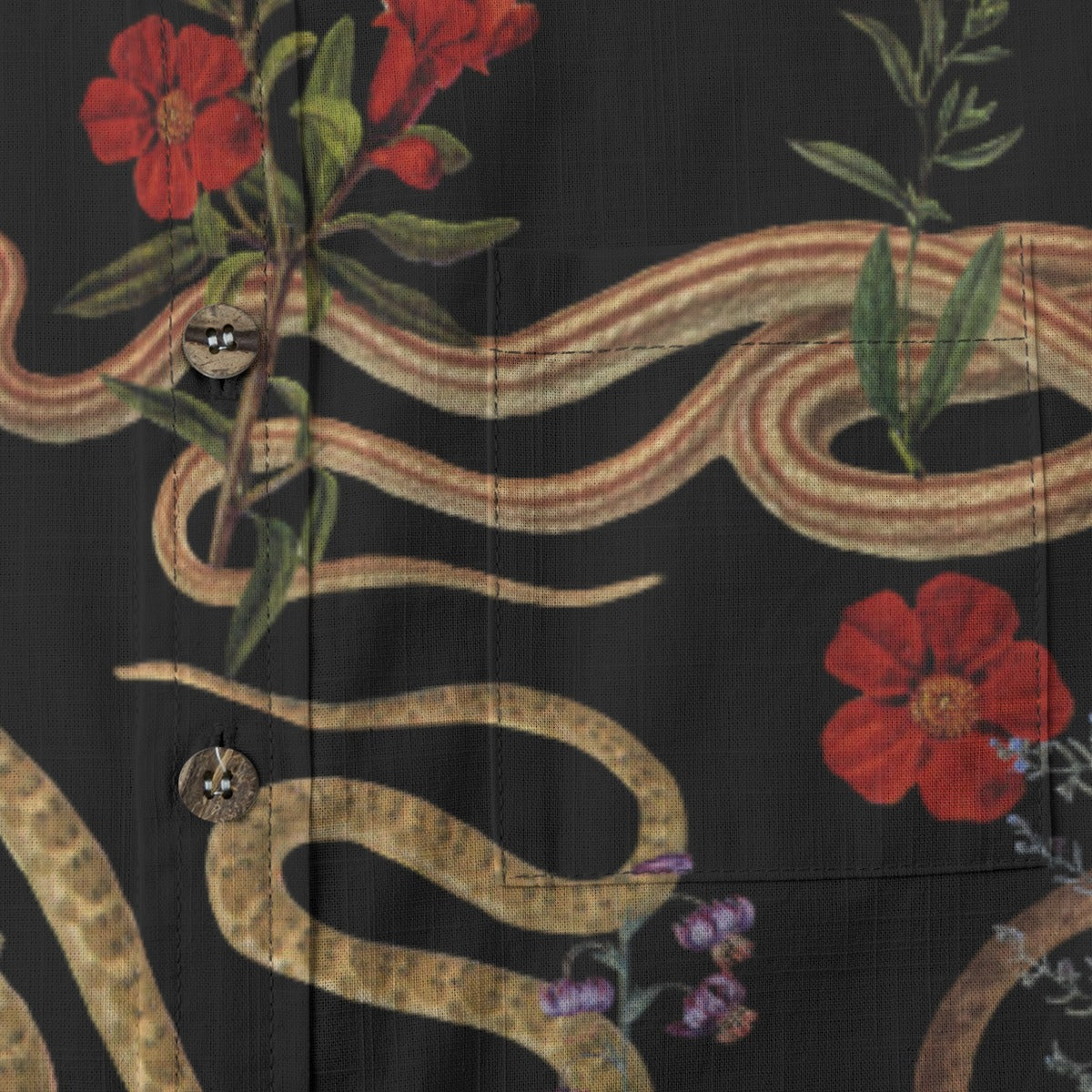 Snake and Flower Shirt in Black