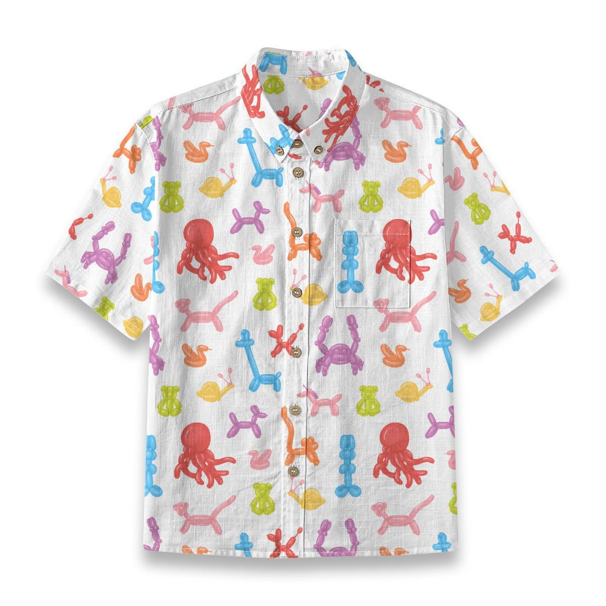 Children's shirt with colorful animal pattern on a white background