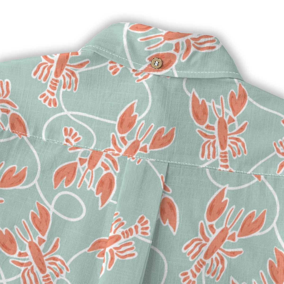 Close-up of the Lobster Fishing Shirt shoulder and collar
