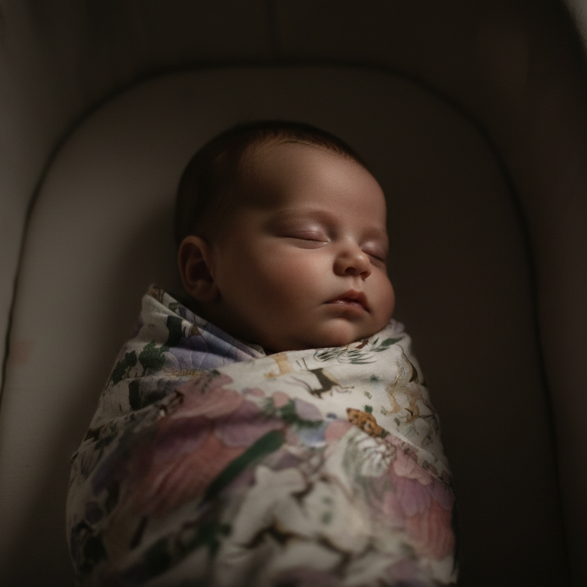 Baby wrapped in Mountain Swaddle by The Swaddle Society