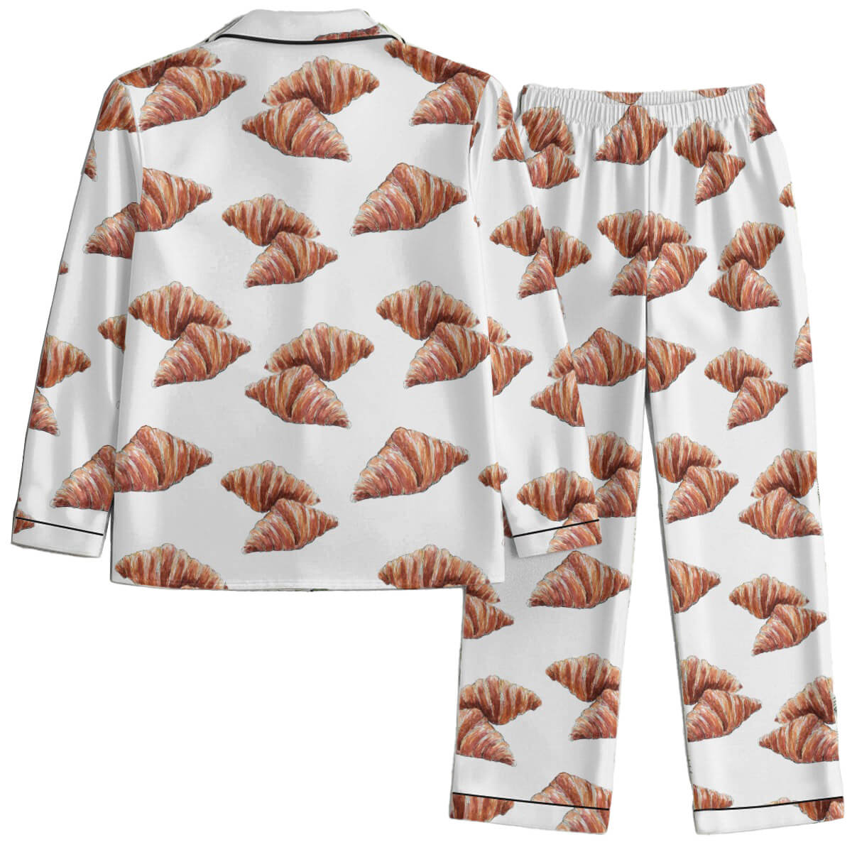 Pajama set with croissant pattern on a white background