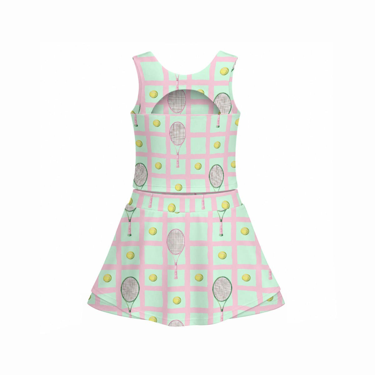 Pink and Mint Checkered Girls Tennis Set