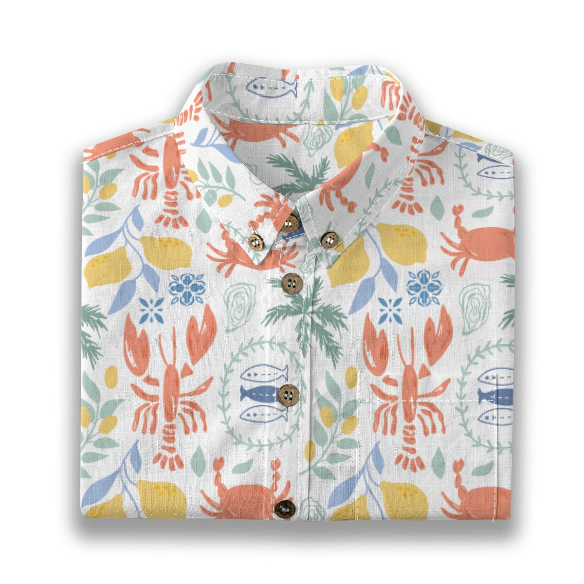 Lobster and Lemon Shirt folded, showing the Riviera seafood print
