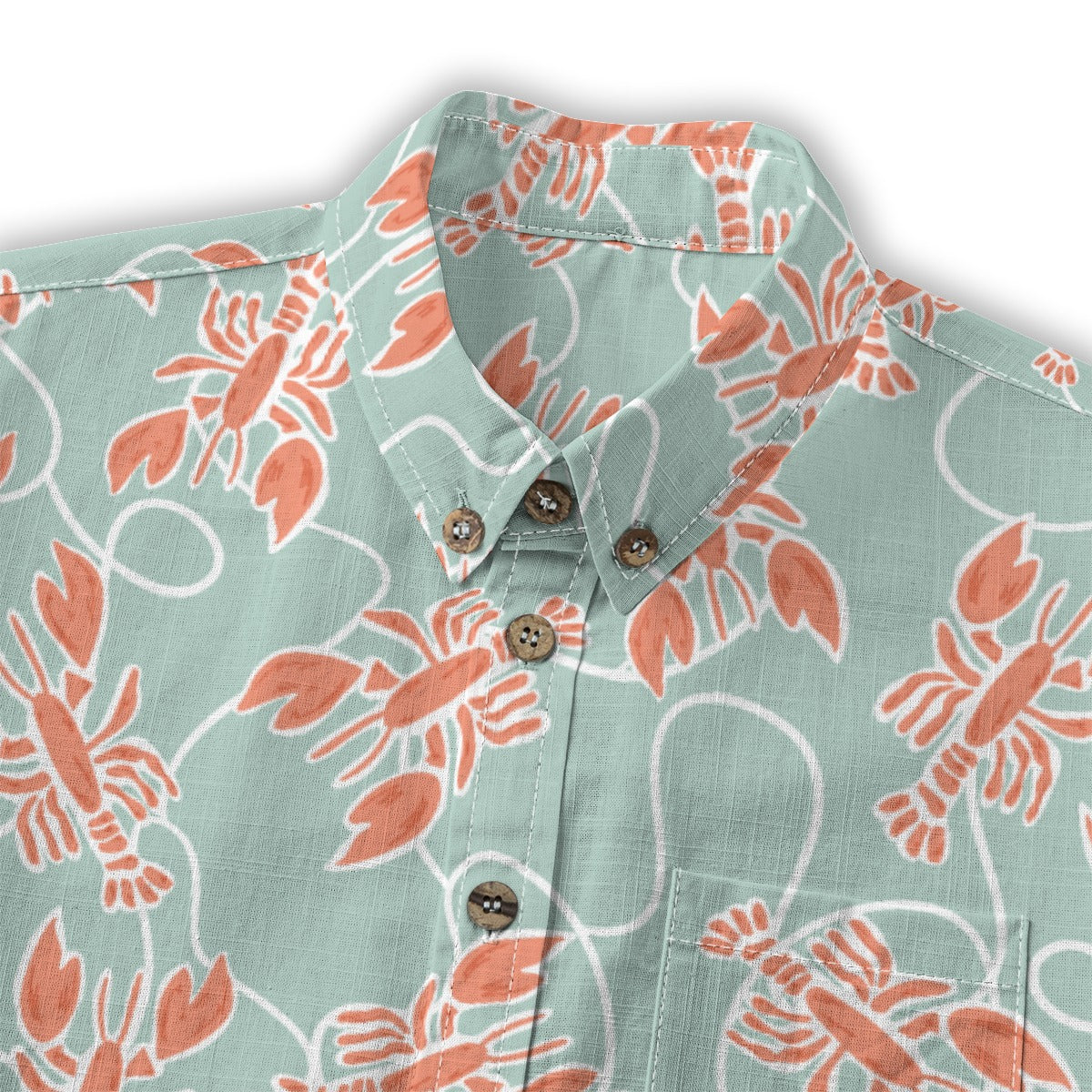 Lobster Fishing Shirt collar and buttons with lobster and fishing line print
