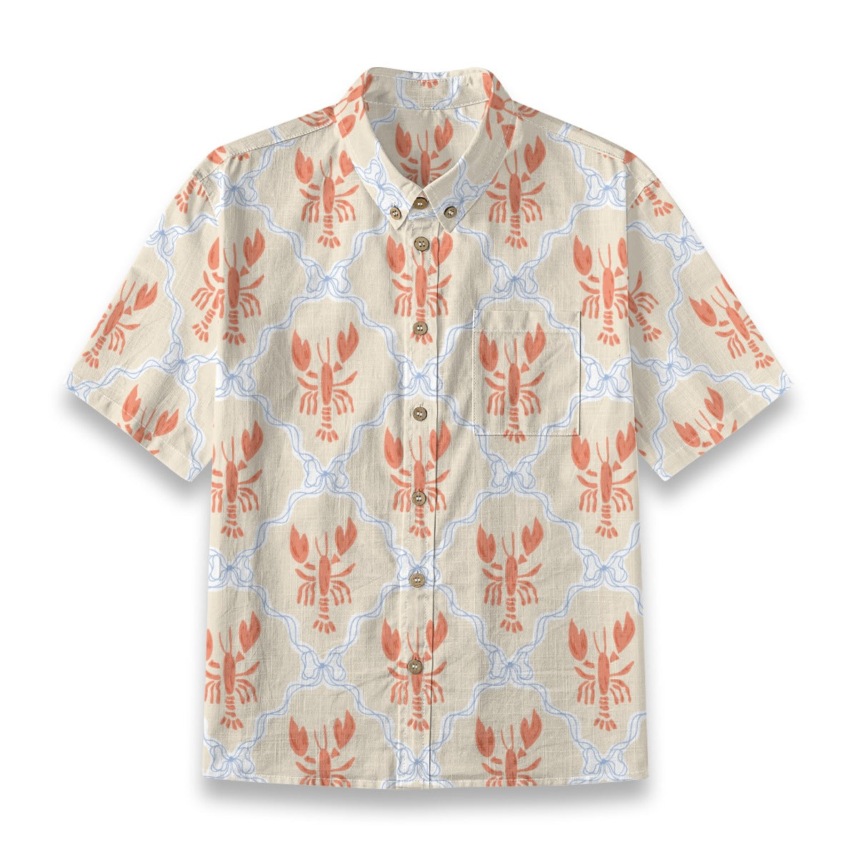 Shirt with lobster pattern on a white background