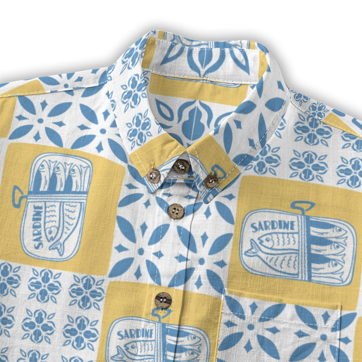 Sardine Shirt collar and buttons with yellow and blue tiles