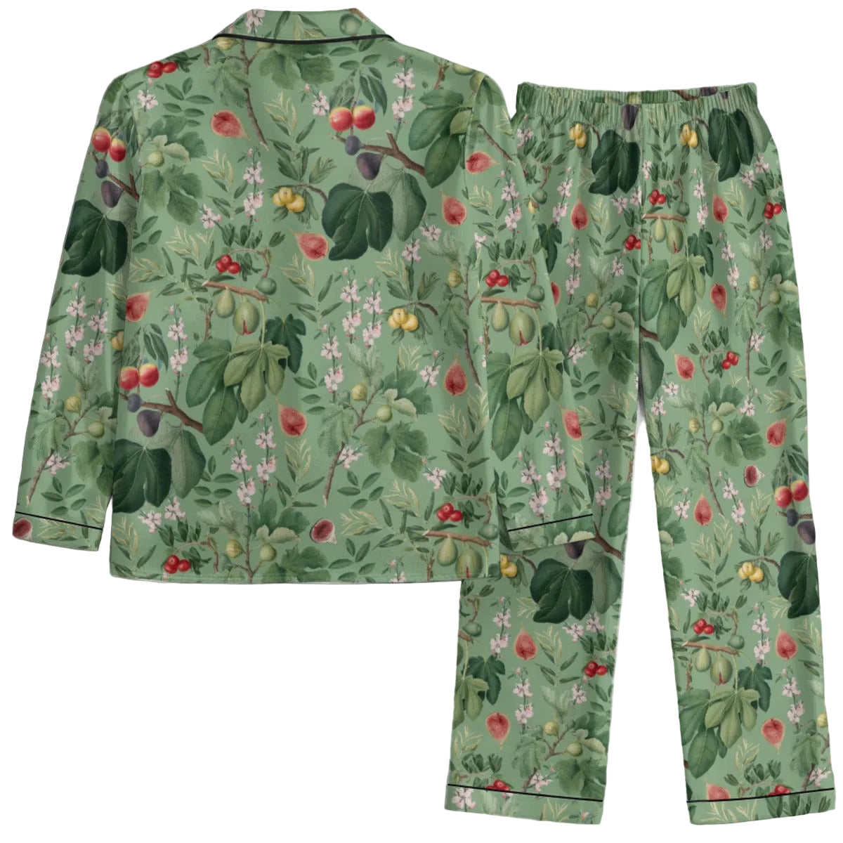 Green floral pajama set on a white background