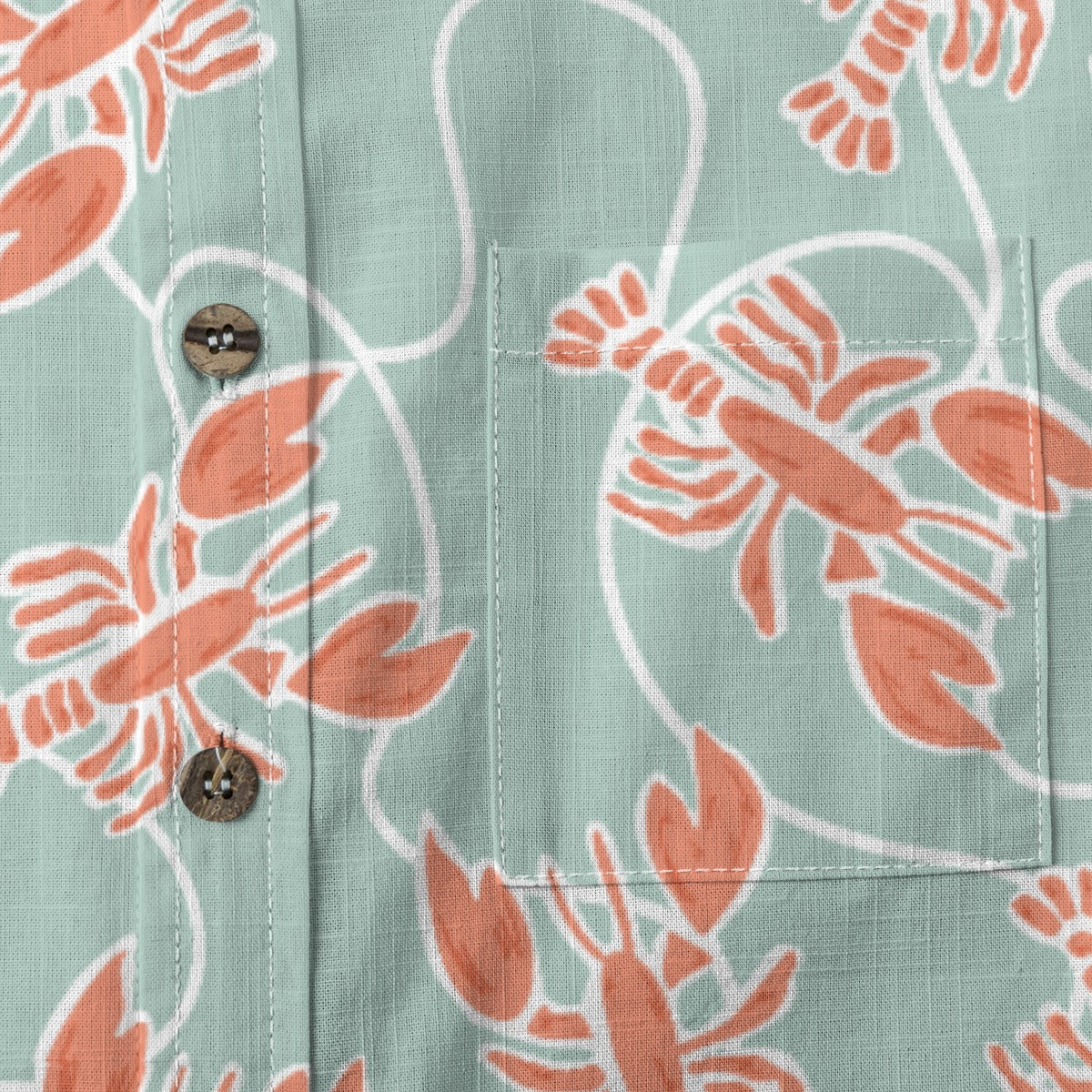 Lobster Fishing Shirt pocket detail with lobsters tangled in fishing line