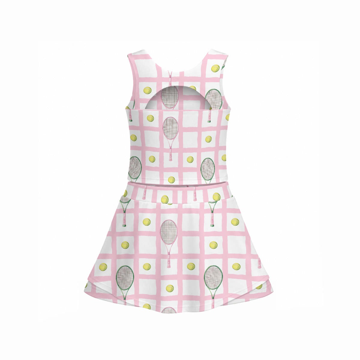 Pink Checkered Girls Tennis Set