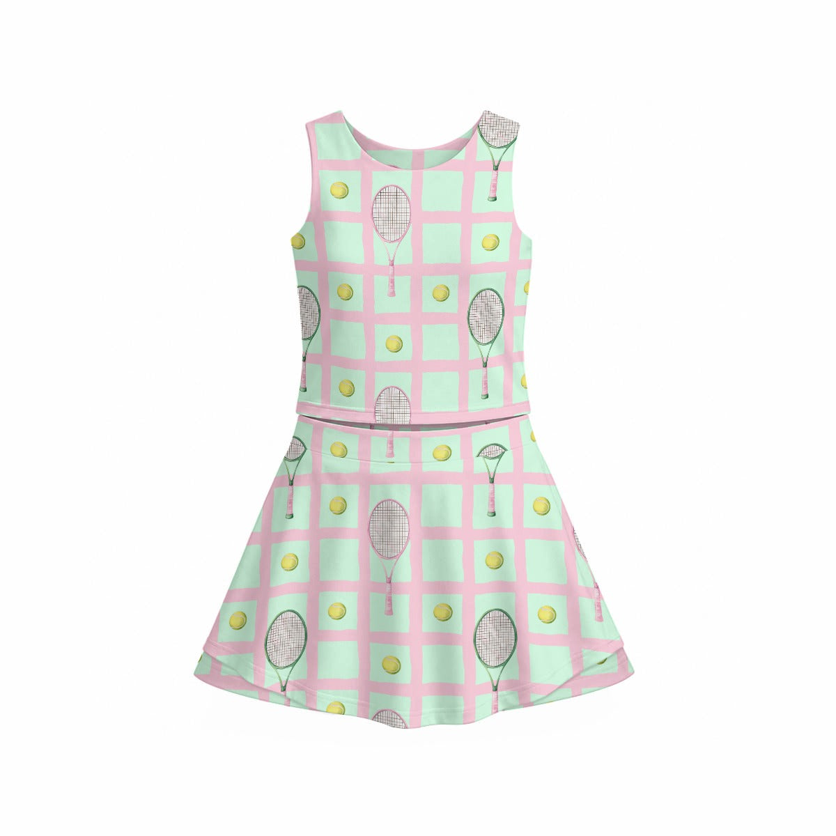 Pink and Mint Checkered Girls Tennis Set