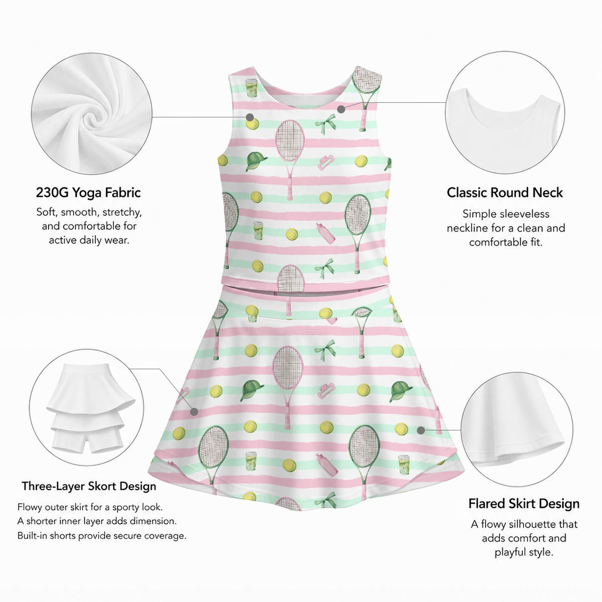 Pink and Mint Stripe Tennis Essentials Girls Set