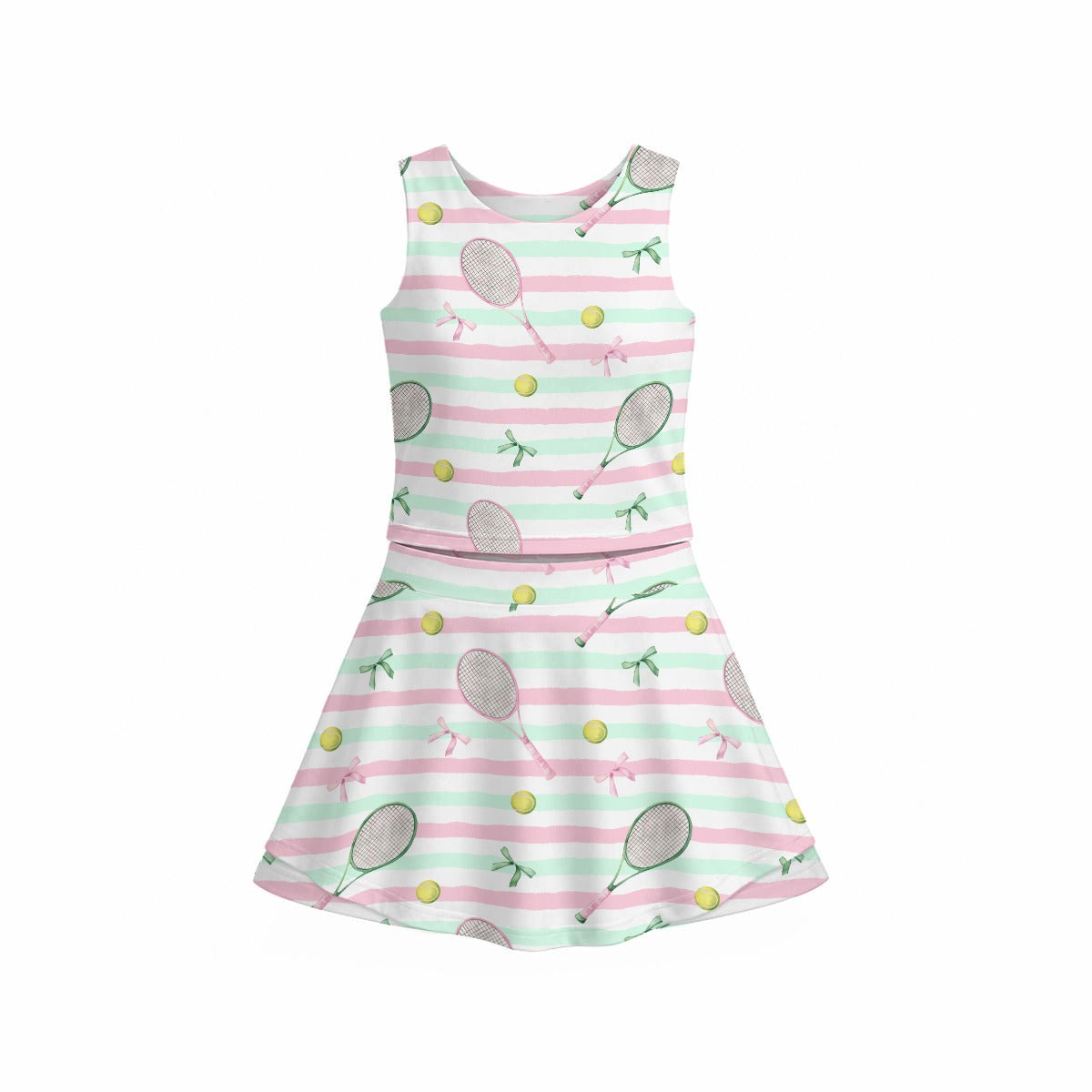 Pink and Mint Stripe Girls Tennis Set