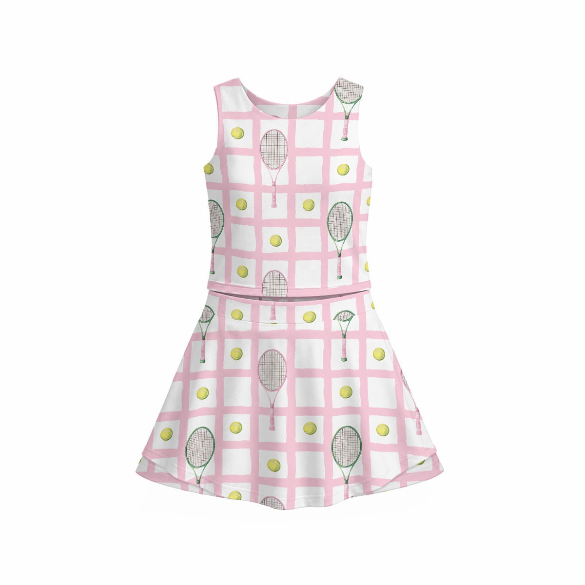 Pink Checkered Girls Tennis Set