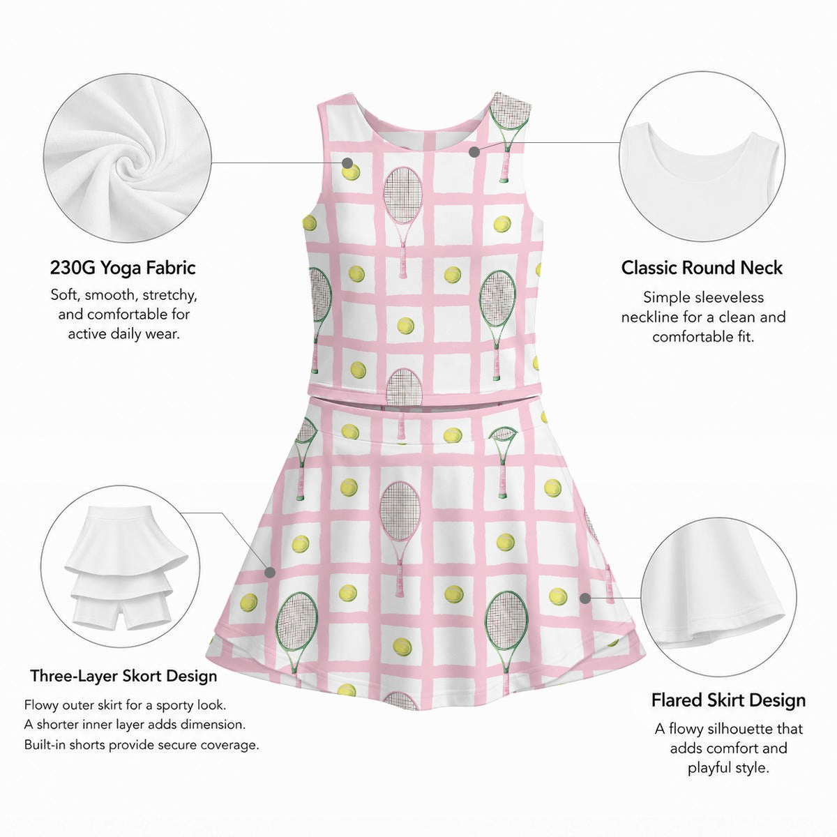 Pink Checkered Girls Tennis Set