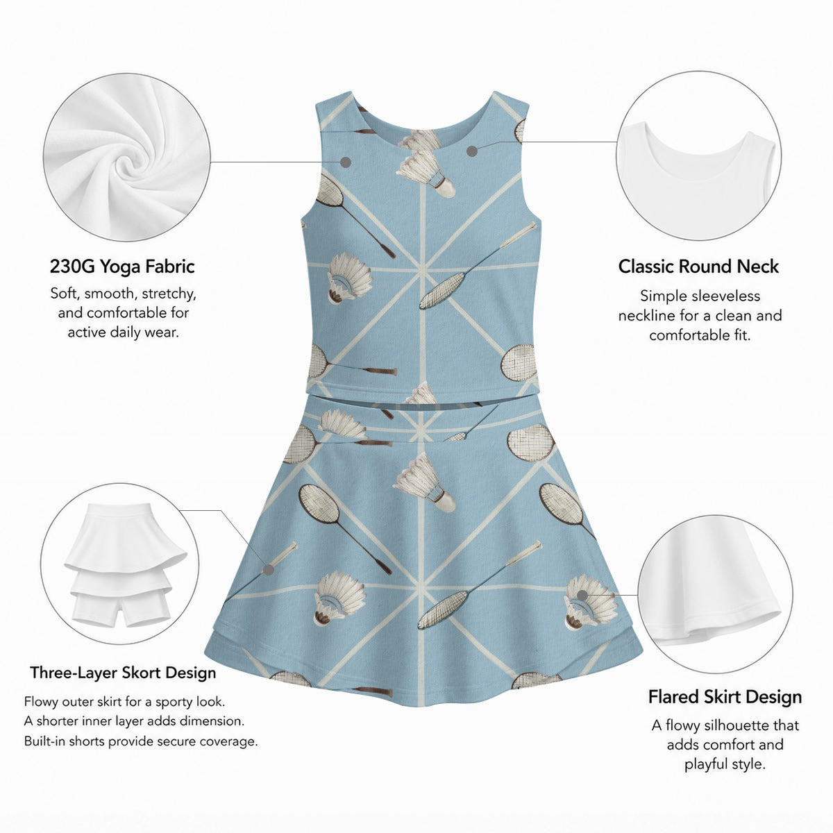 Blue Vintage Badminton Girls Set