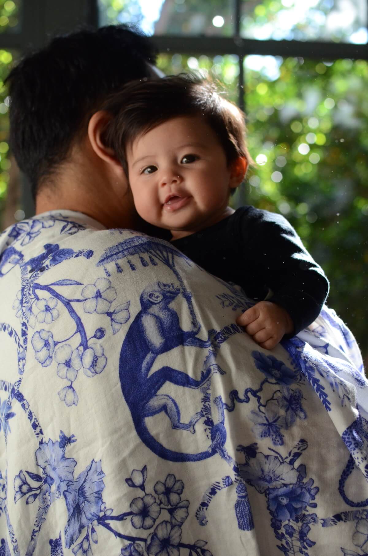 cherry leopard baby swaddle blue and white baby blanket, extra large baby swaddle, monkey swaddle blanket